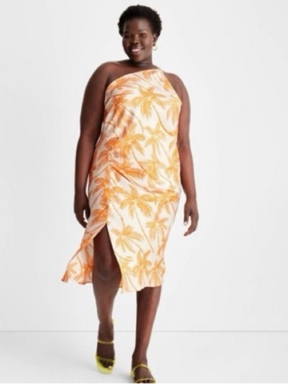 Future Collective with Alani Noelle Midi Slit One Shoulder Tropical Dress